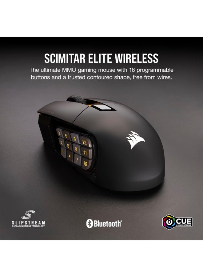 Corsair Scimitar Elite RGB Wireless Mmo Gaming Mouse - 26,000 DPI - 16 Programmable Buttons - Up To 150 Hrs Battery - iCUE Compatible - Black