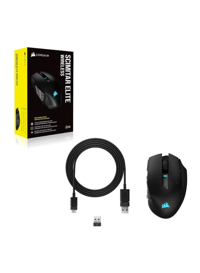 Corsair Scimitar Elite RGB Wireless Mmo Gaming Mouse - 26,000 DPI - 16 Programmable Buttons - Up To 150 Hrs Battery - iCUE Compatible - Black