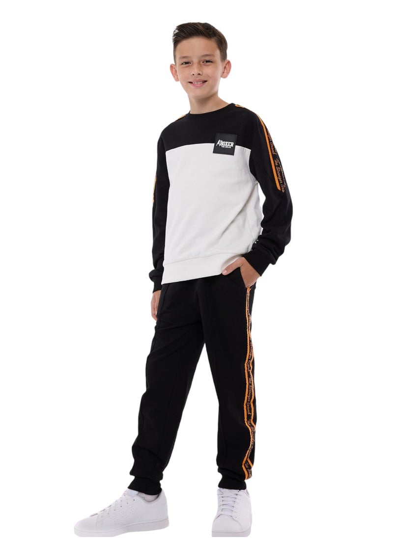 Boys' 2-Piece Sweatshirt and Jogger Set (8-14 yrs) Off-White/Black