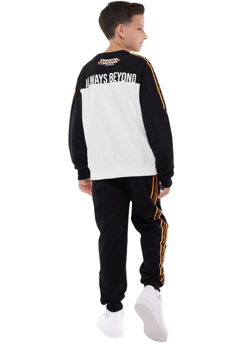 Boys' 2-Piece Sweatshirt and Jogger Set (8-14 yrs) Off-White/Black