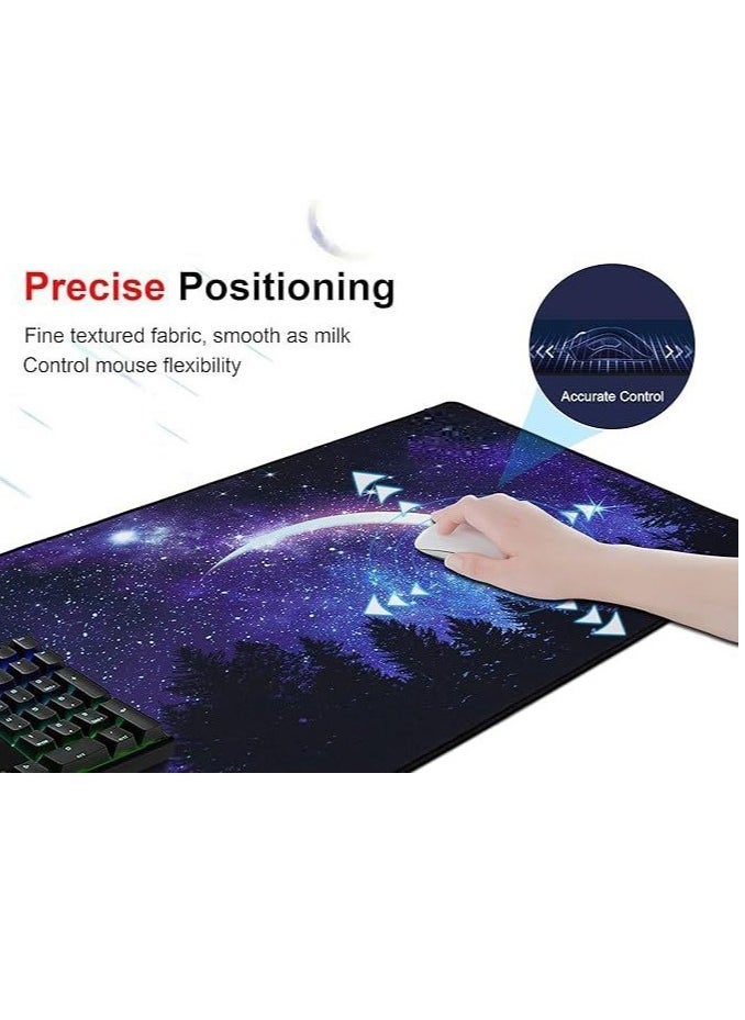 Gaming Mouse Pad XXL, Wrapped Mouse Pad Anti-Slip Rubber (900x400mm) For Computers, PC And Laptops (Moon And Star)