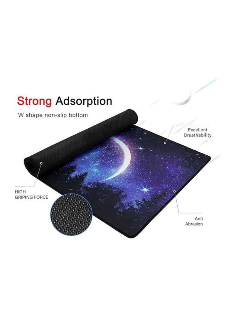 Gaming Mouse Pad XXL, Wrapped Mouse Pad Anti-Slip Rubber (900x400mm) For Computers, PC And Laptops (Moon And Star)