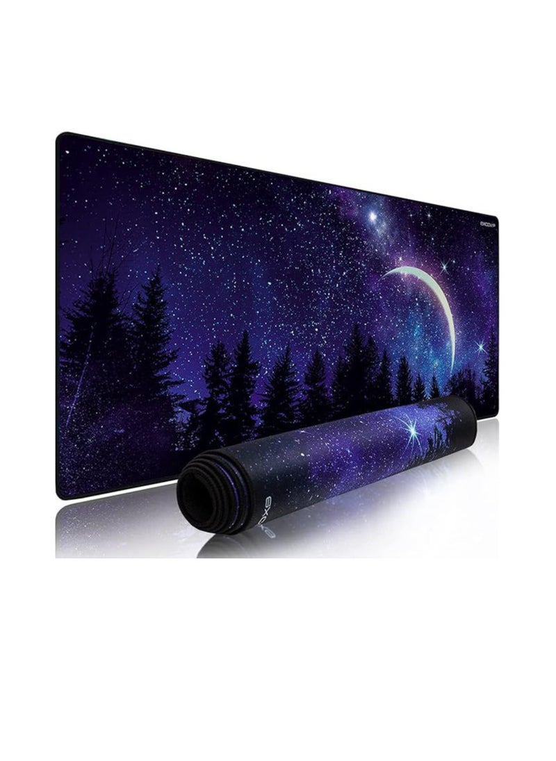 Gaming Mouse Pad XXL, Wrapped Mouse Pad Anti-Slip Rubber (900x400mm) For Computers, PC And Laptops (Moon And Star)