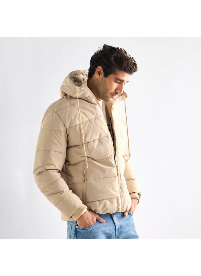 Quilted Hooded Jacket with Pockets and Zip Closure