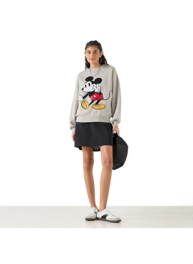 Mickey Mouse Textured Sweater with Long Sleeves and Crew Neck