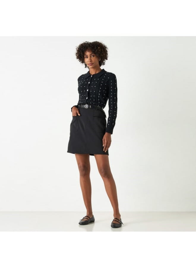 2Xtremz Embellished Cardigan with Long Sleeves and Button Closure