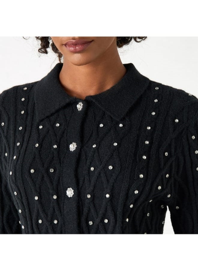2Xtremz Embellished Cardigan with Long Sleeves and Button Closure