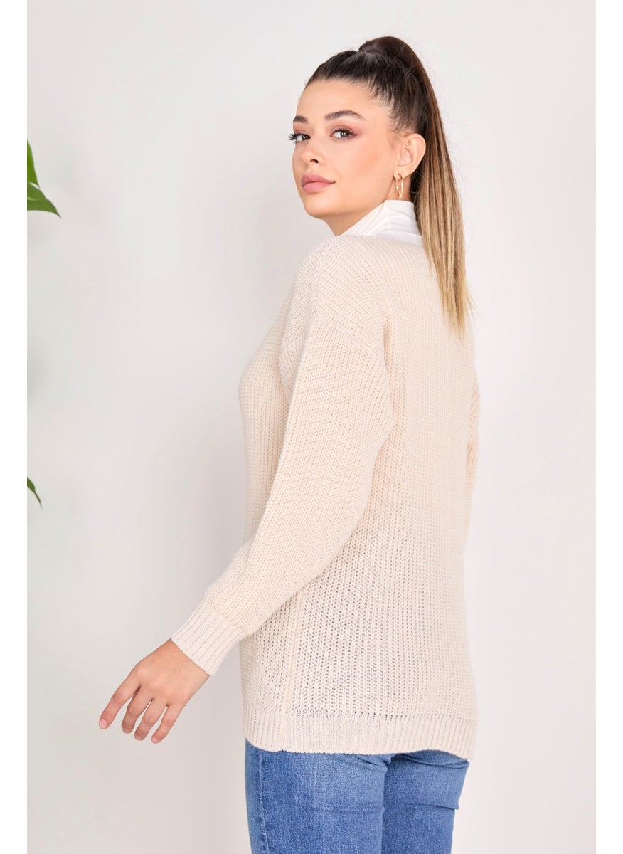 23090-CREAM Knitwear Cardigan