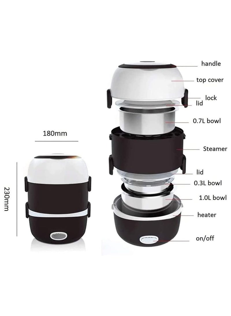 Electric Lunch Box, 3 Layers Stainless Steel + PP 2L Portable Electric Lunch Box Food Storage Warmer Container Rice Cooker