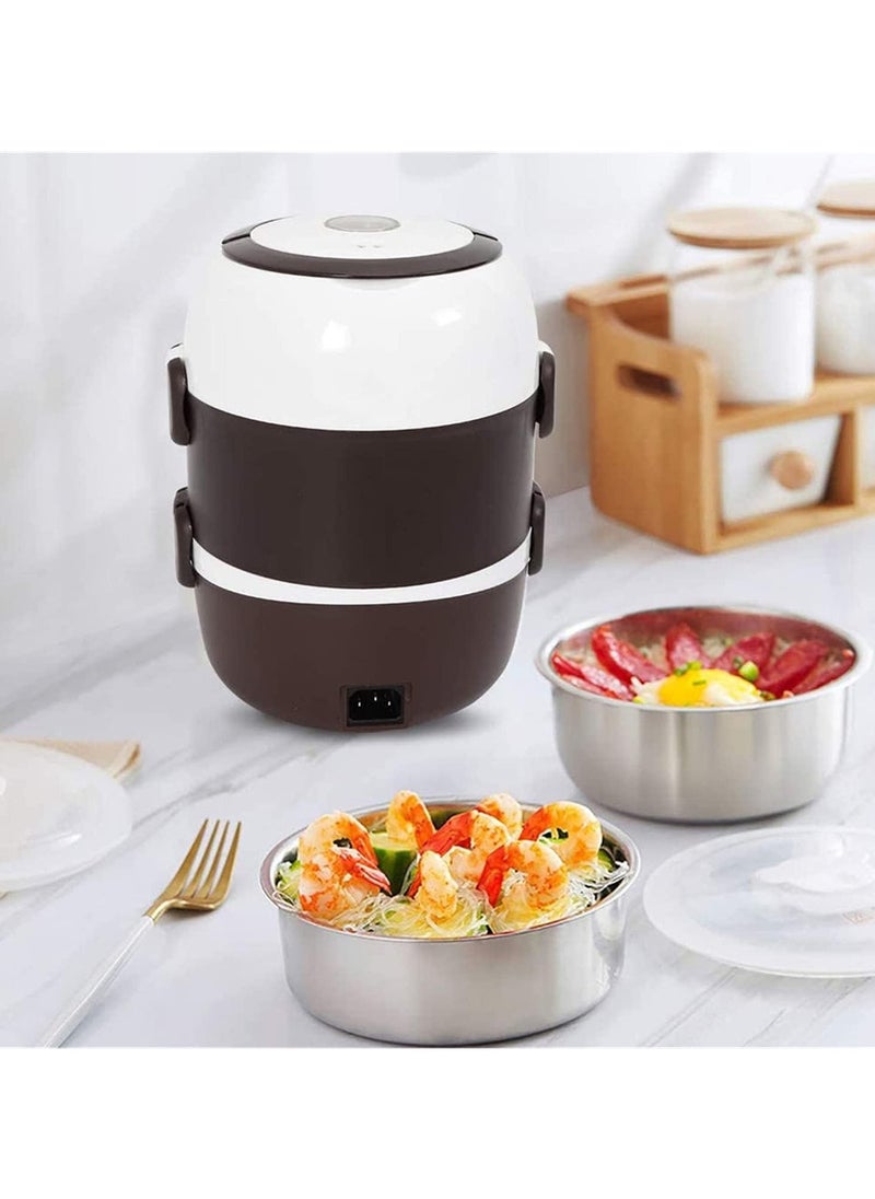 Electric Lunch Box, 3 Layers Stainless Steel + PP 2L Portable Electric Lunch Box Food Storage Warmer Container Rice Cooker