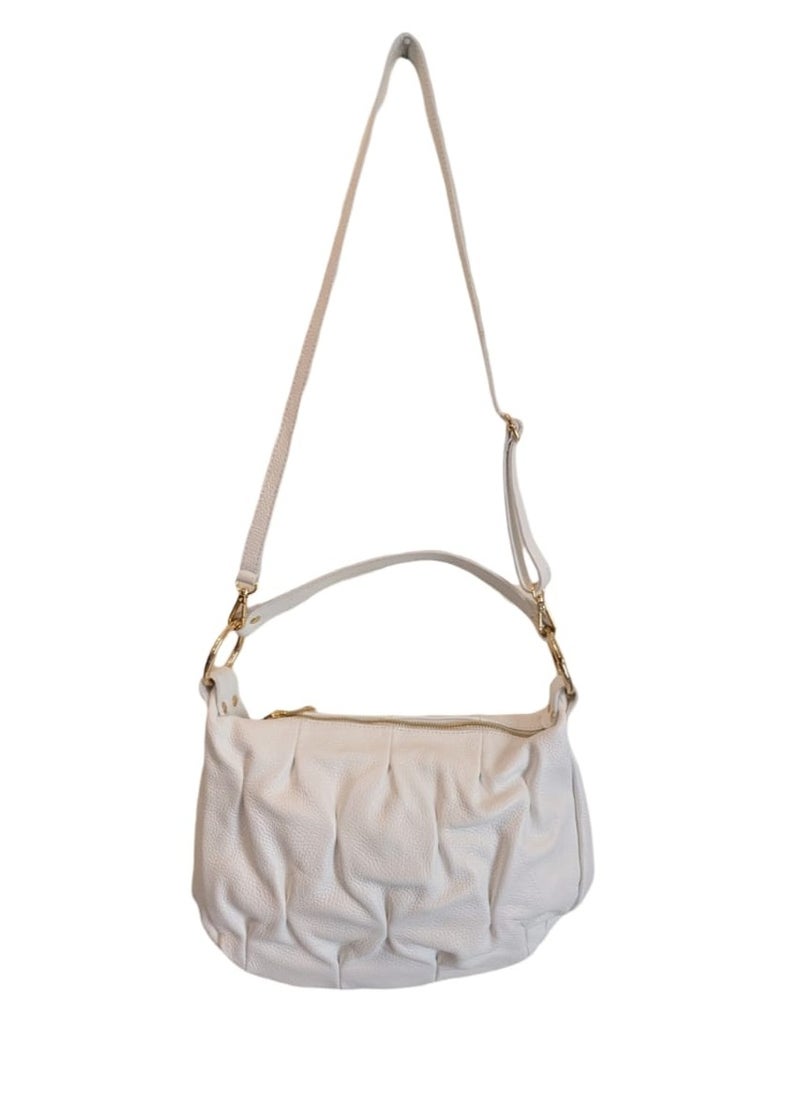 White, Shoulder Bag, Genuine Leather, Made in Italy