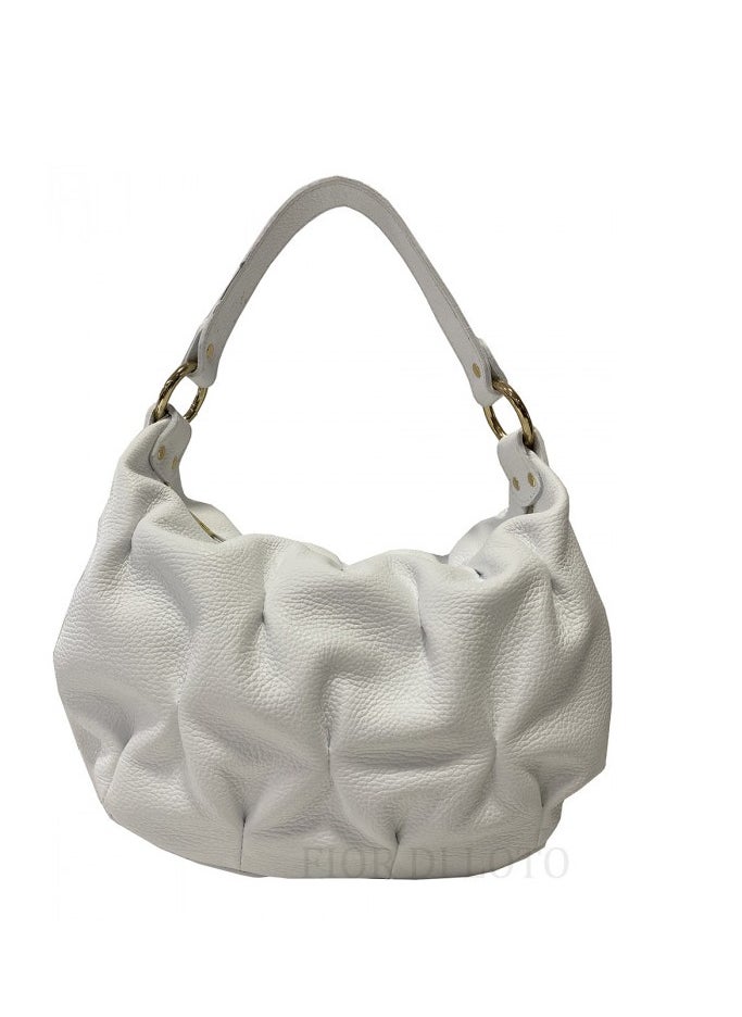 White, Shoulder Bag, Genuine Leather, Made in Italy