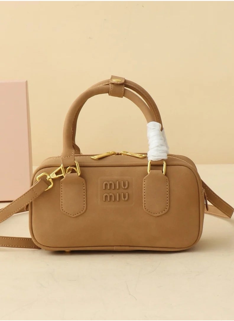 MIU Arcadie padded suede top-handle bag