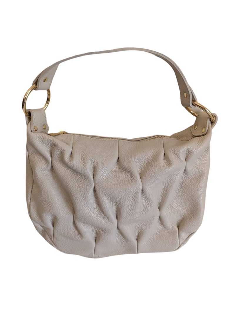 Beige, Shoulder Bag, Genuine Leather, Made in Italy