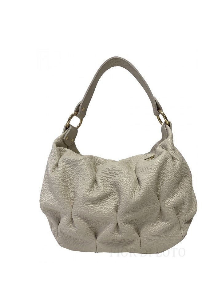 Beige, Shoulder Bag, Genuine Leather, Made in Italy