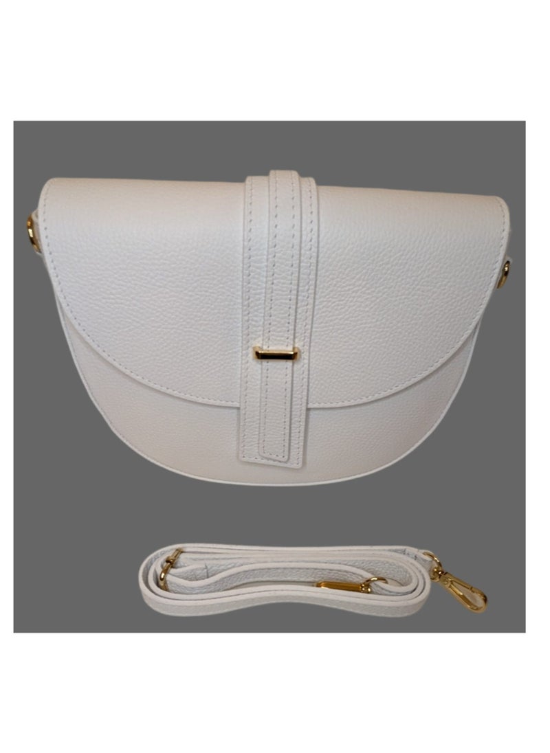 White, Messenger Bag, Genuine Leather, Made In Italy