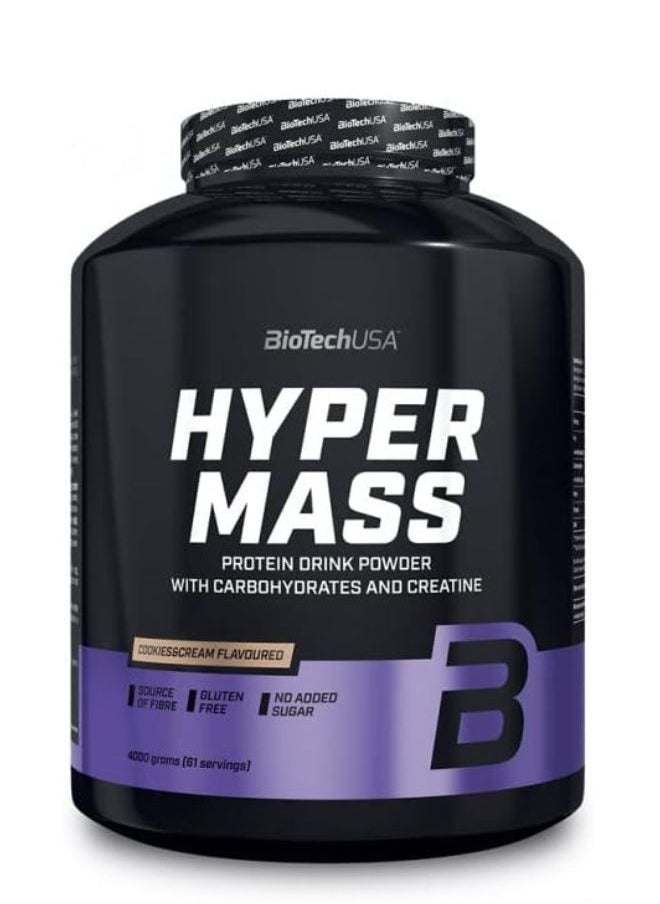 Hyper Mass Mass Gainer With Carbs And Protein Blend Micronised Creatine Glutenfree, 4000 Gm, Cookies And Cream