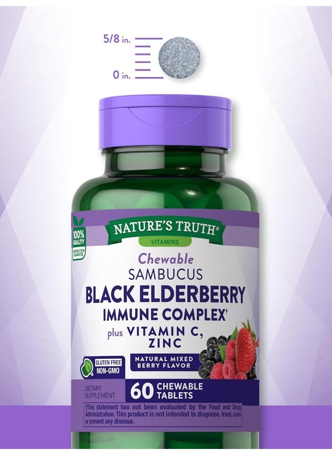 Elderberry Immune Support 60 Chewable Tablets With Vitamin C And Zinc Mixed Berry Flavor