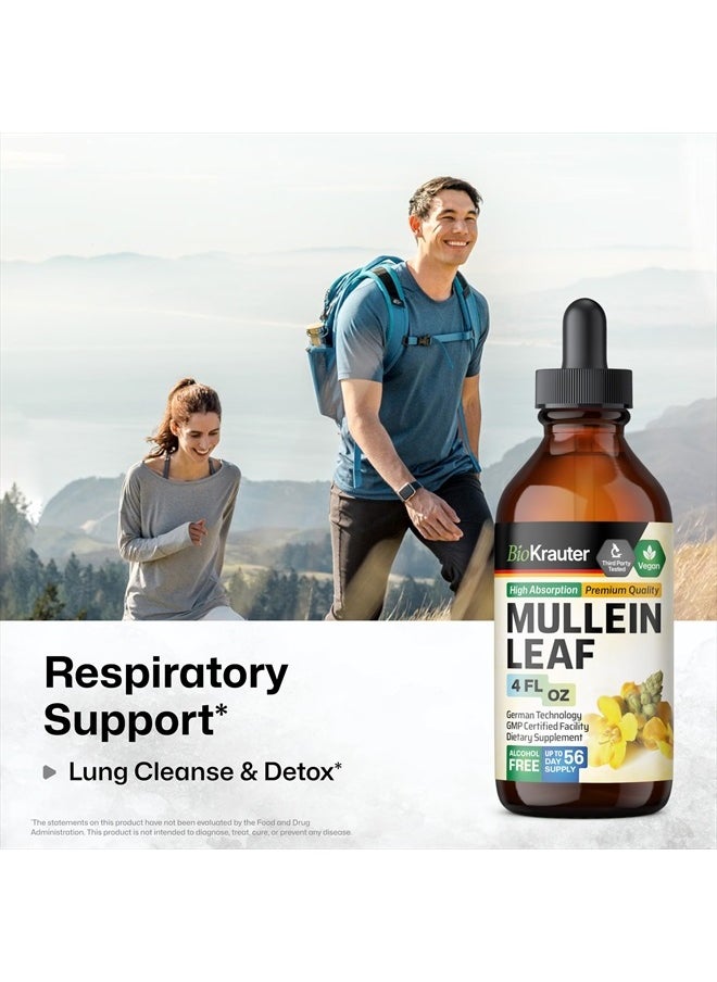 Mullein Drops for Lungs - Liquid Mullein Leaf Extract for Lungs Cleanse - Sugar & Alcohol Free Mullein Tincture - Pure Mullein Extract Drops- Respiratory Supplements - 4 Fl. Oz.