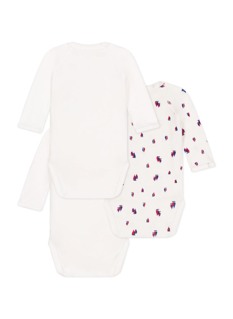 Babies' long-sleeved wrapover cotton bodysuits - 3-Pack