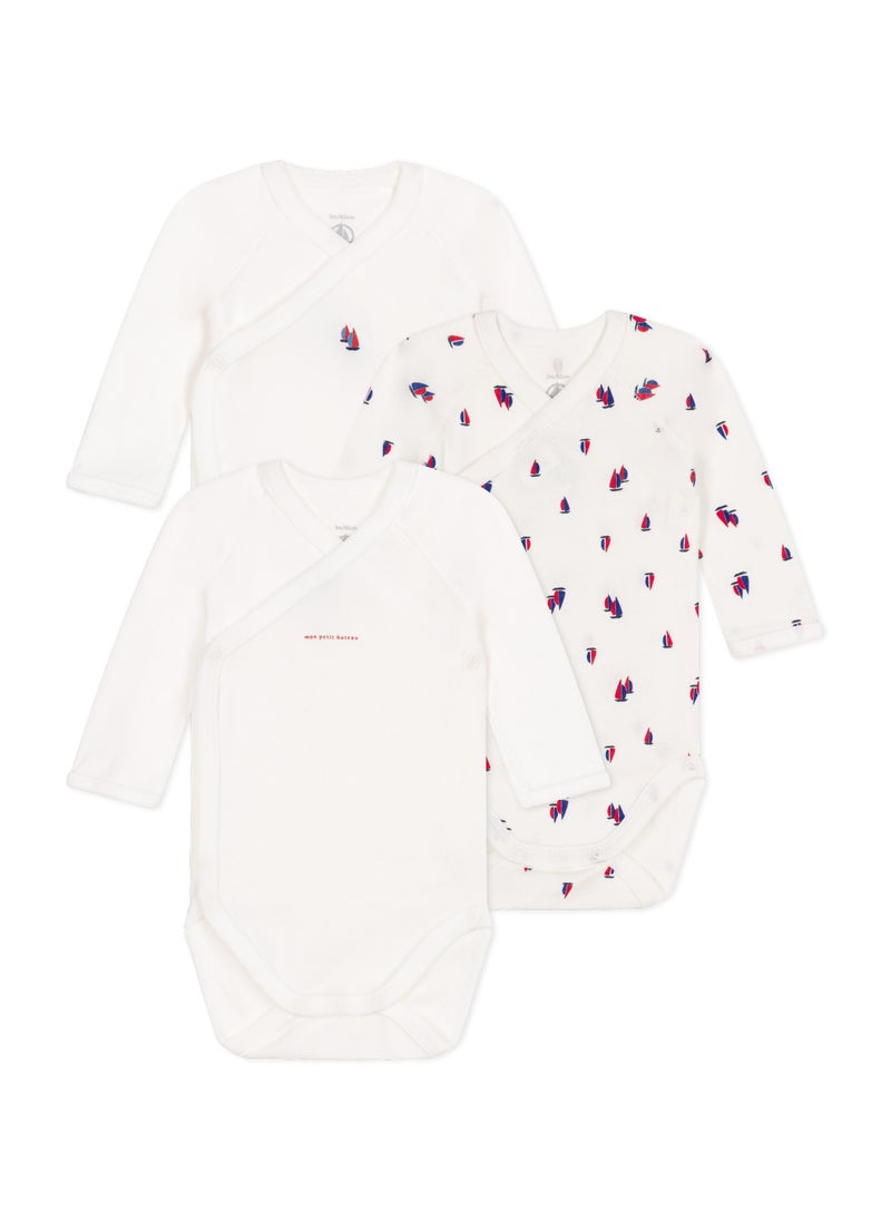 Babies' long-sleeved wrapover cotton bodysuits - 3-Pack