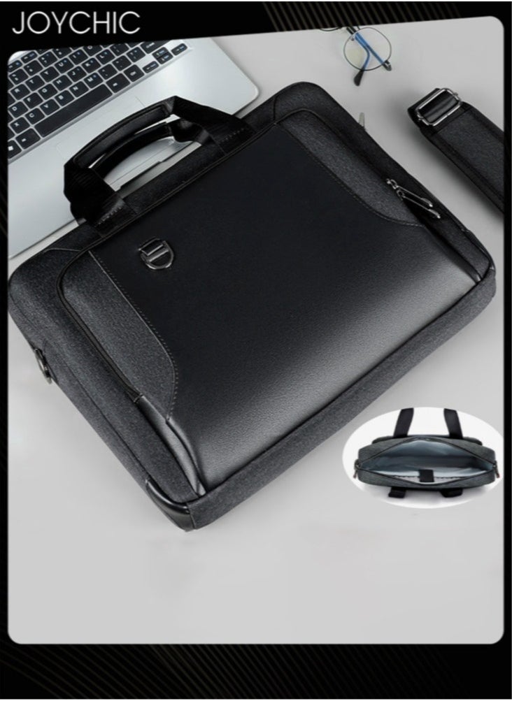 15.6 Inch Business Multi-Pocket Laptop Sleeve Briefcase Large Capacity Shoulder Bag Electronic Accessories Organizer Waterproof Messenger Carrying Case Black