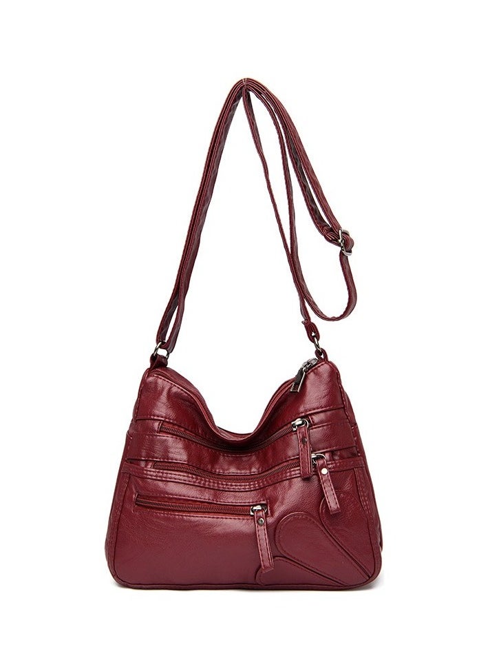 Soft leather large capacity woman shoulder bag - light red Sizes:1 Colour:Light red