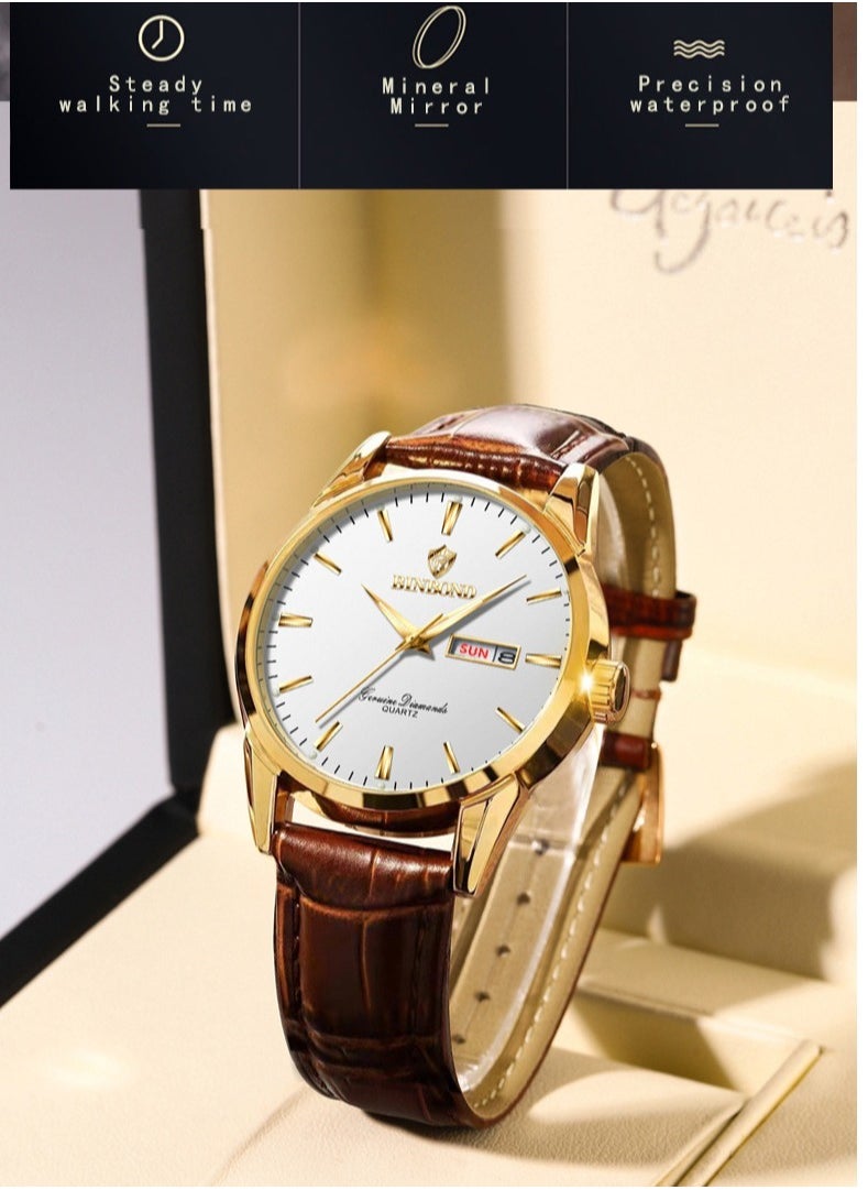 Men's Business Dual Calendar Luminous Waterproof Quartz Watch