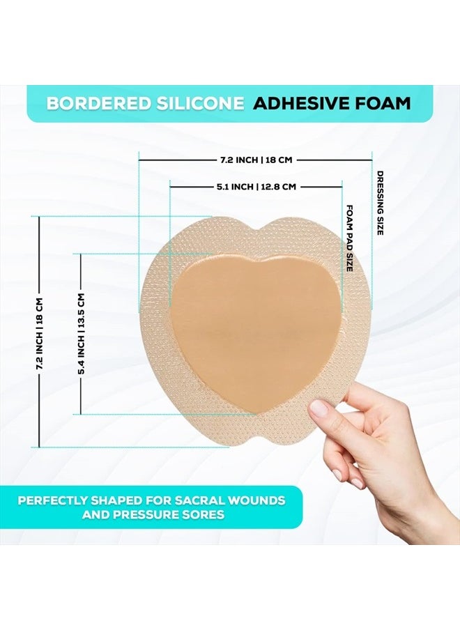 TM Silicone - Sacral Bordered Silicone Adhesive Foam Wound Dressing, Bed Sore Treatment Bandage for Sacrum, Size 7