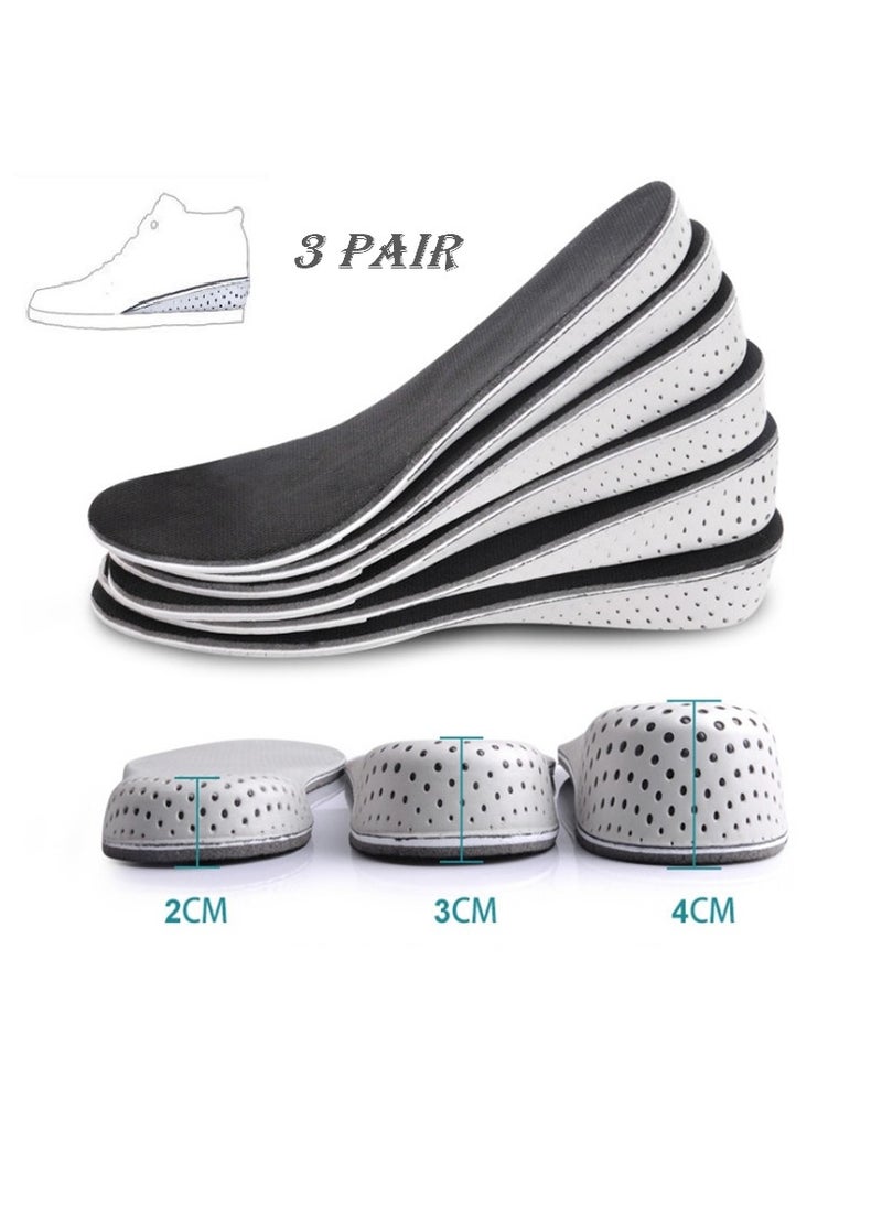 3 Pair Arch Support Breathable Shoe Insoles Heel Lift Inserts Elevator Insoles for Women Men ( 2cm  3cm 4cm Height)