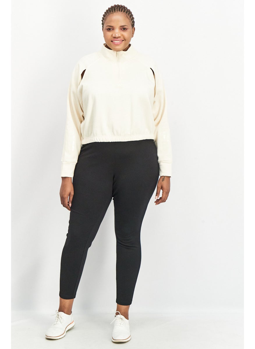 Women Plus Size Long Sleeve Running Crop Sweatshirt, Cream