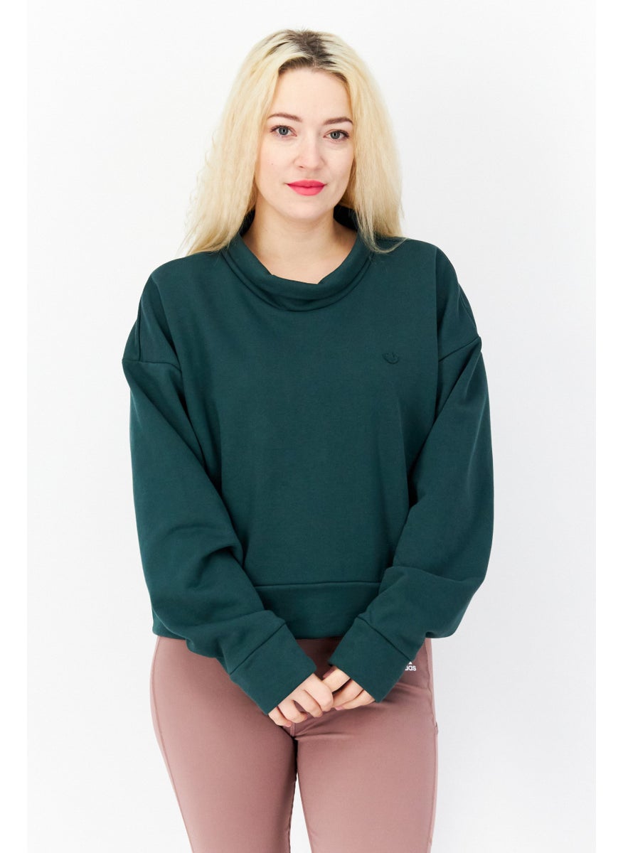 Women Sportswear Fit Long Sleeve Outdoor Sweatshirt, Dark Green