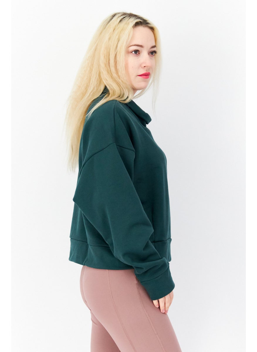 Women Sportswear Fit Long Sleeve Outdoor Sweatshirt, Dark Green