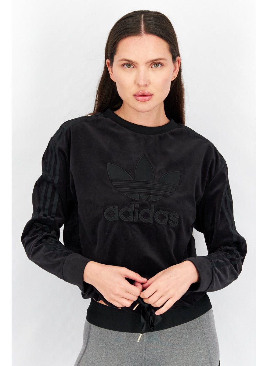 Women Sportswear Long Sleeve Embroidered Logo Sweatshirt, Black