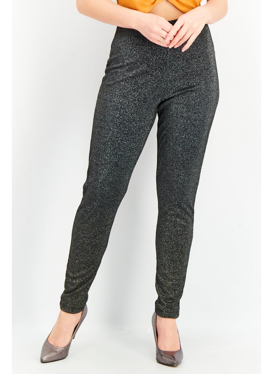 Women Textured Pull On Leggings, Black