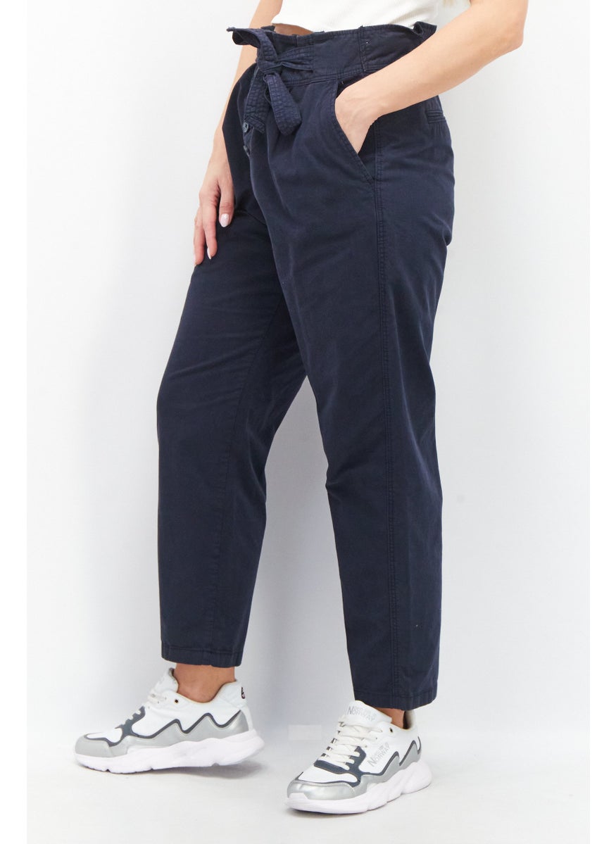 Women Regular Fit Pull-On Plain Pants, Navy