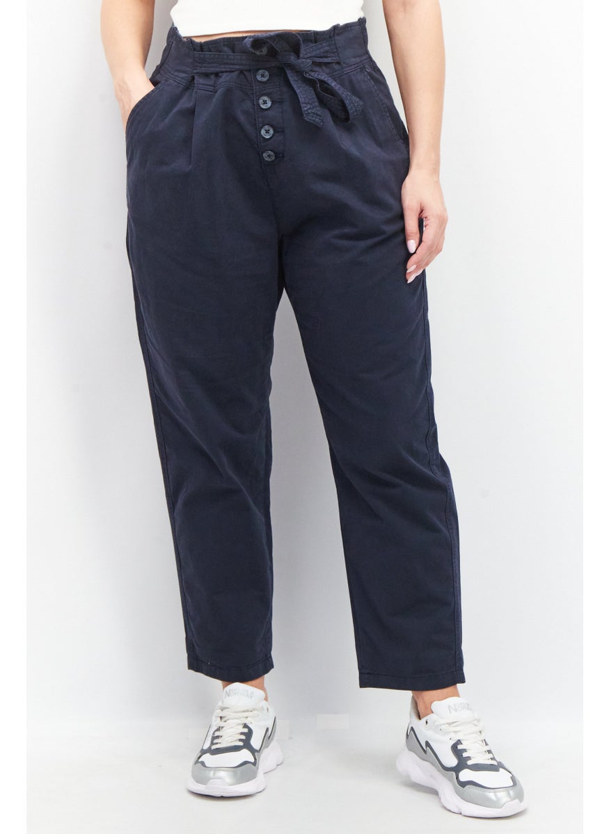 Women Regular Fit Pull-On Plain Pants, Navy