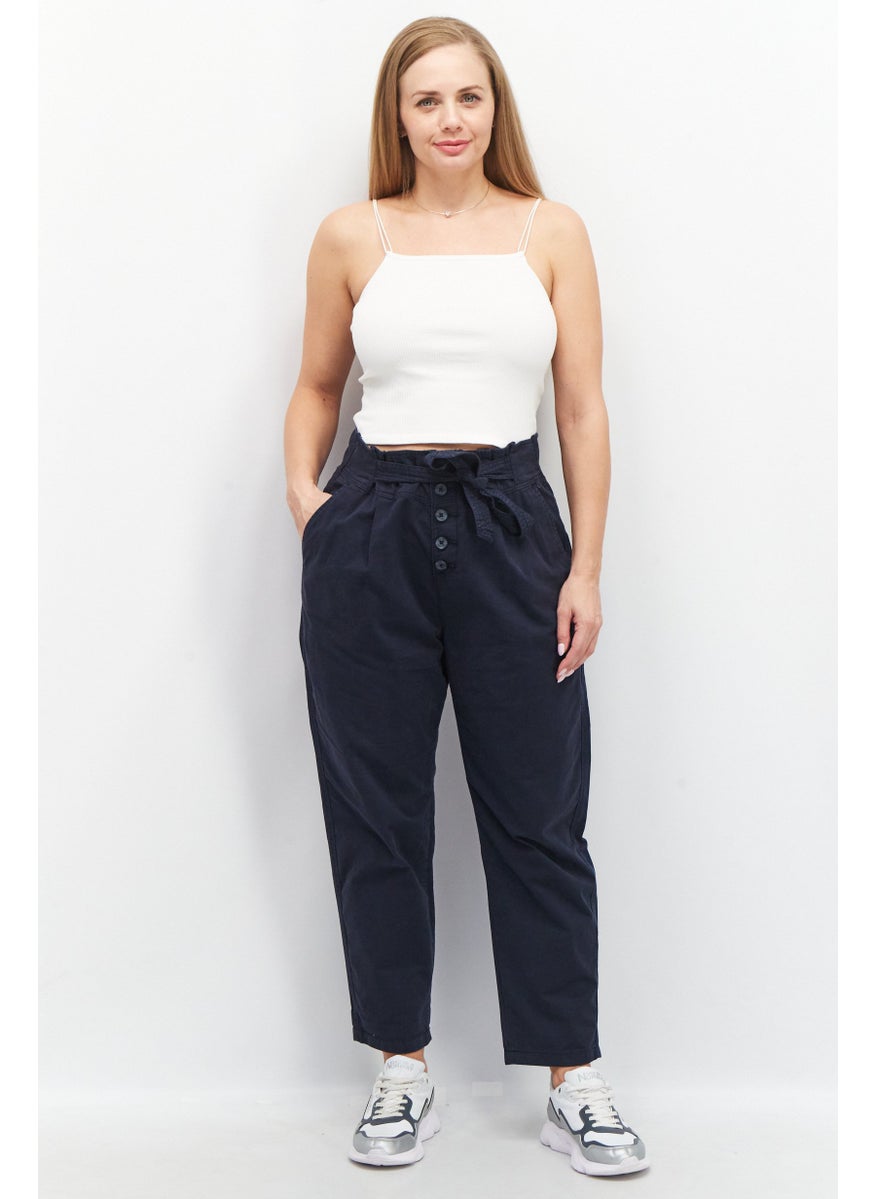 Women Regular Fit Pull-On Plain Pants, Navy