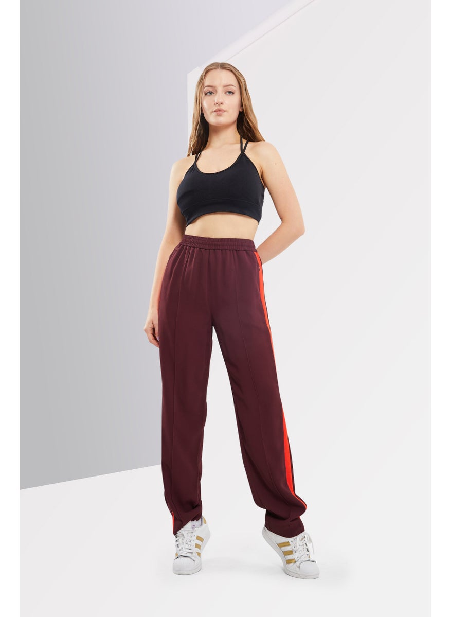 Women Regular Fit Side Tape Seamed Track Pants, Maroon