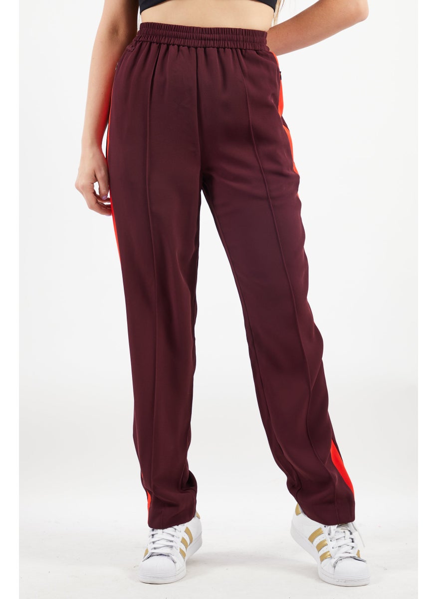 Women Regular Fit Side Tape Seamed Track Pants, Maroon