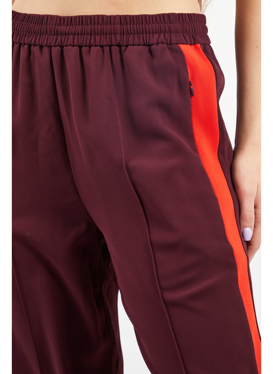 Women Regular Fit Side Tape Seamed Track Pants, Maroon