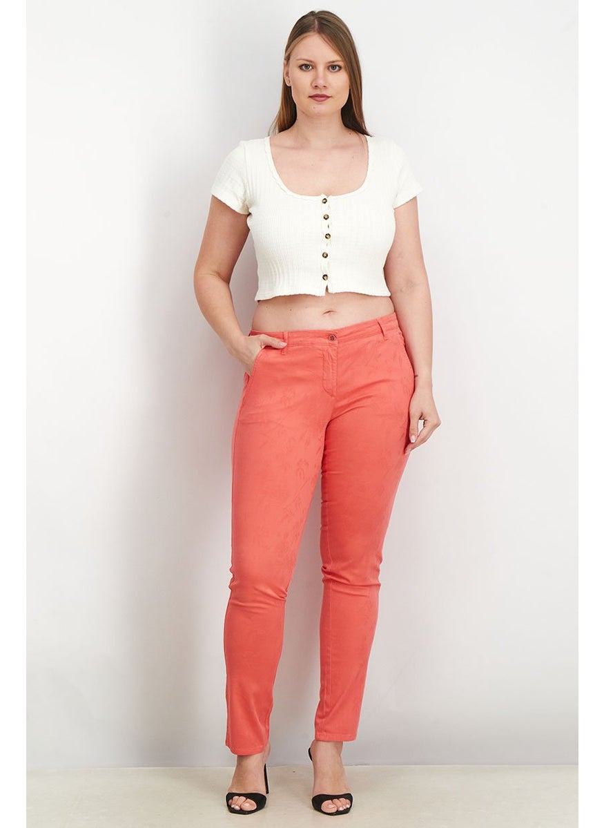 Women Regular Fit Stretchable Solid Trouser Pants, Coral