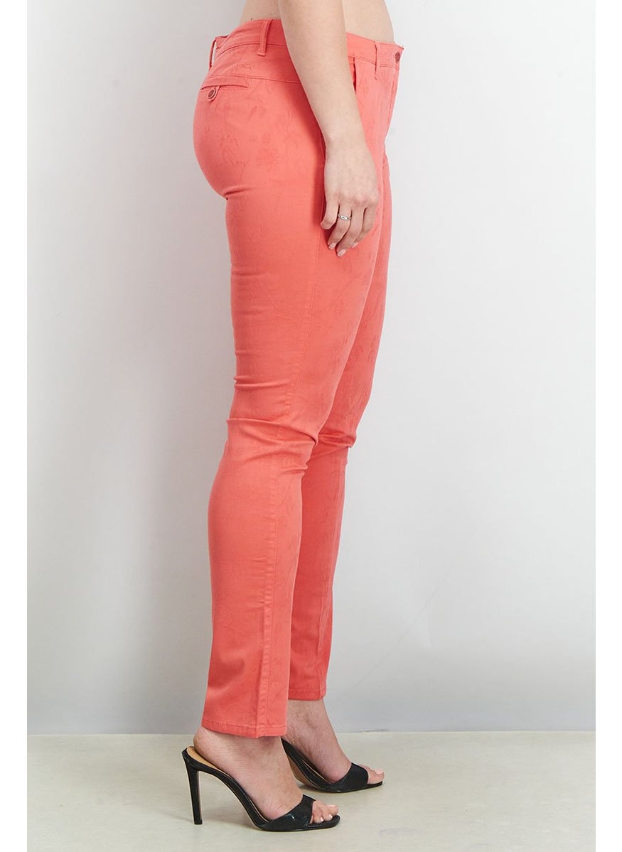 Women Regular Fit Stretchable Solid Trouser Pants, Coral