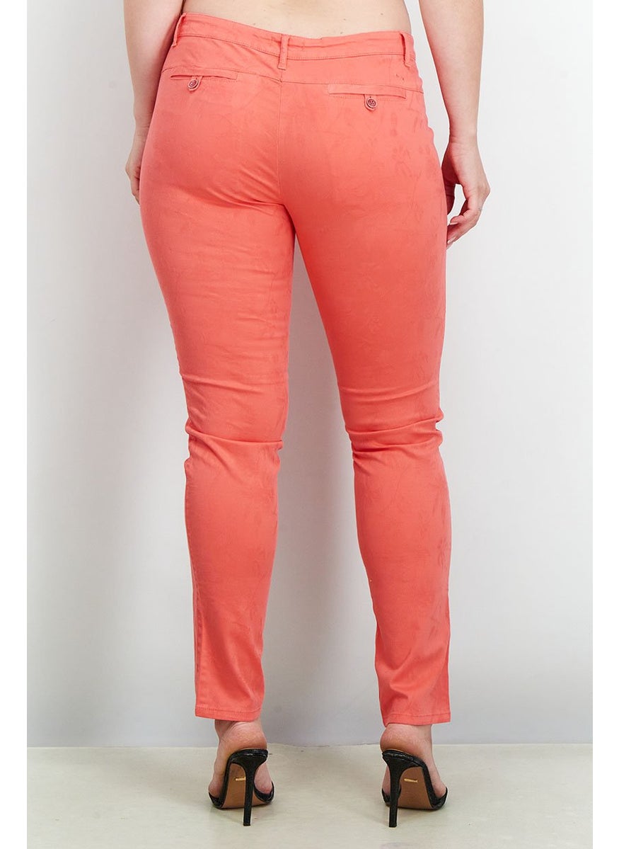 Women Regular Fit Stretchable Solid Trouser Pants, Coral