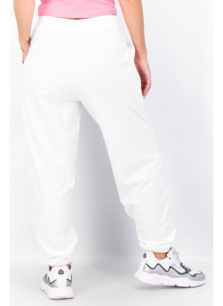 Women Regular Fit Brand Logo Jogger Pants, White