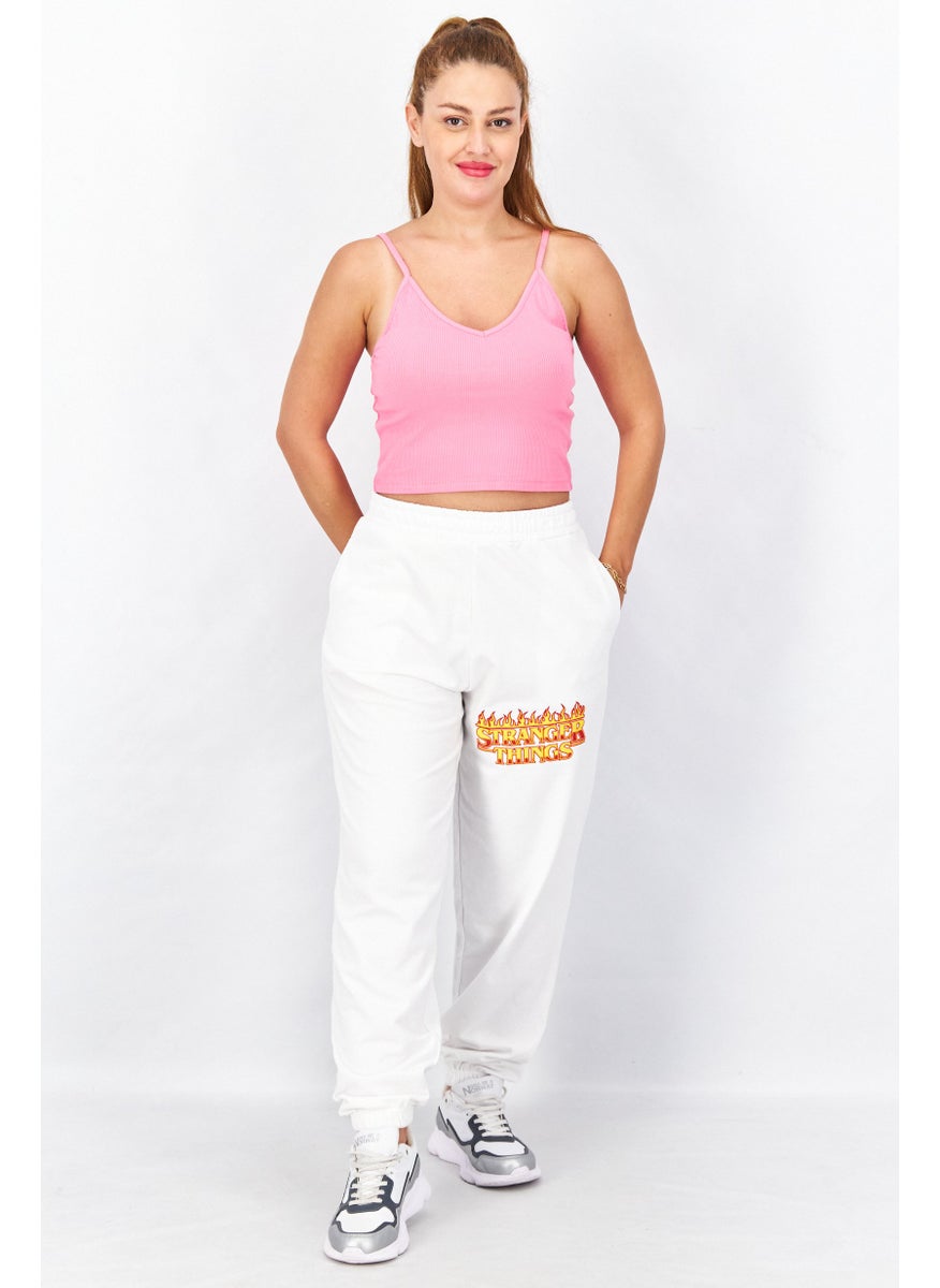 Women Regular Fit Brand Logo Jogger Pants, White