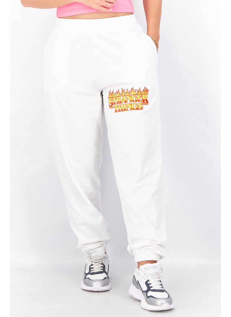 Women Regular Fit Brand Logo Jogger Pants, White