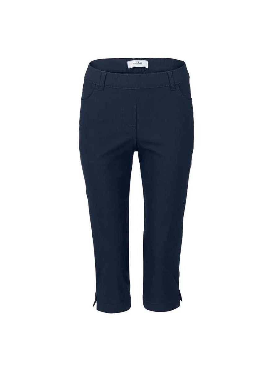 Women Solid Cropped Pants, Navy