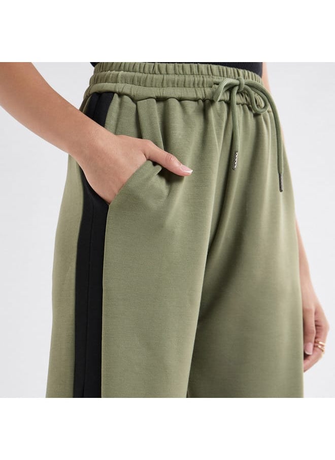 Panelled Track Pants with Drawstring Closure and Pockets