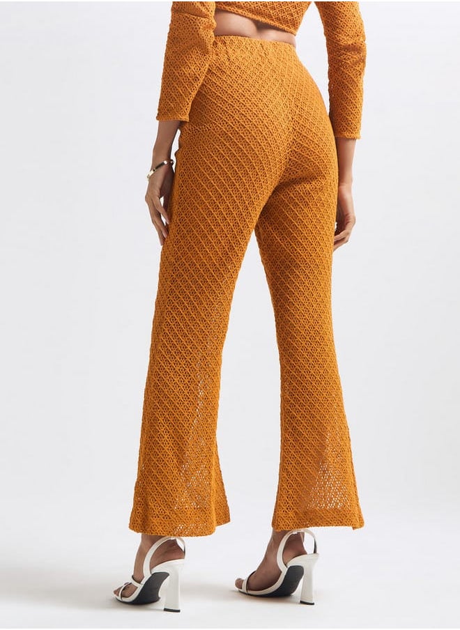 Textured Flared Pants with Elasticised Waistband